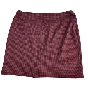J. Jill Wearever Collection Houndstooth Skirt Maroon Black Knit Stretch Womens L
